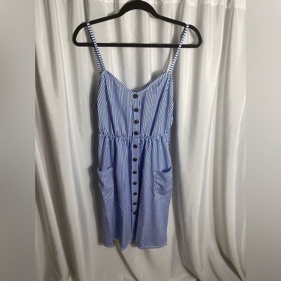 Epretty Women’s Plus Size 2XL Blue Strip Sleeveless Dress Smock Faux Button NWT - Picture 1 of 12